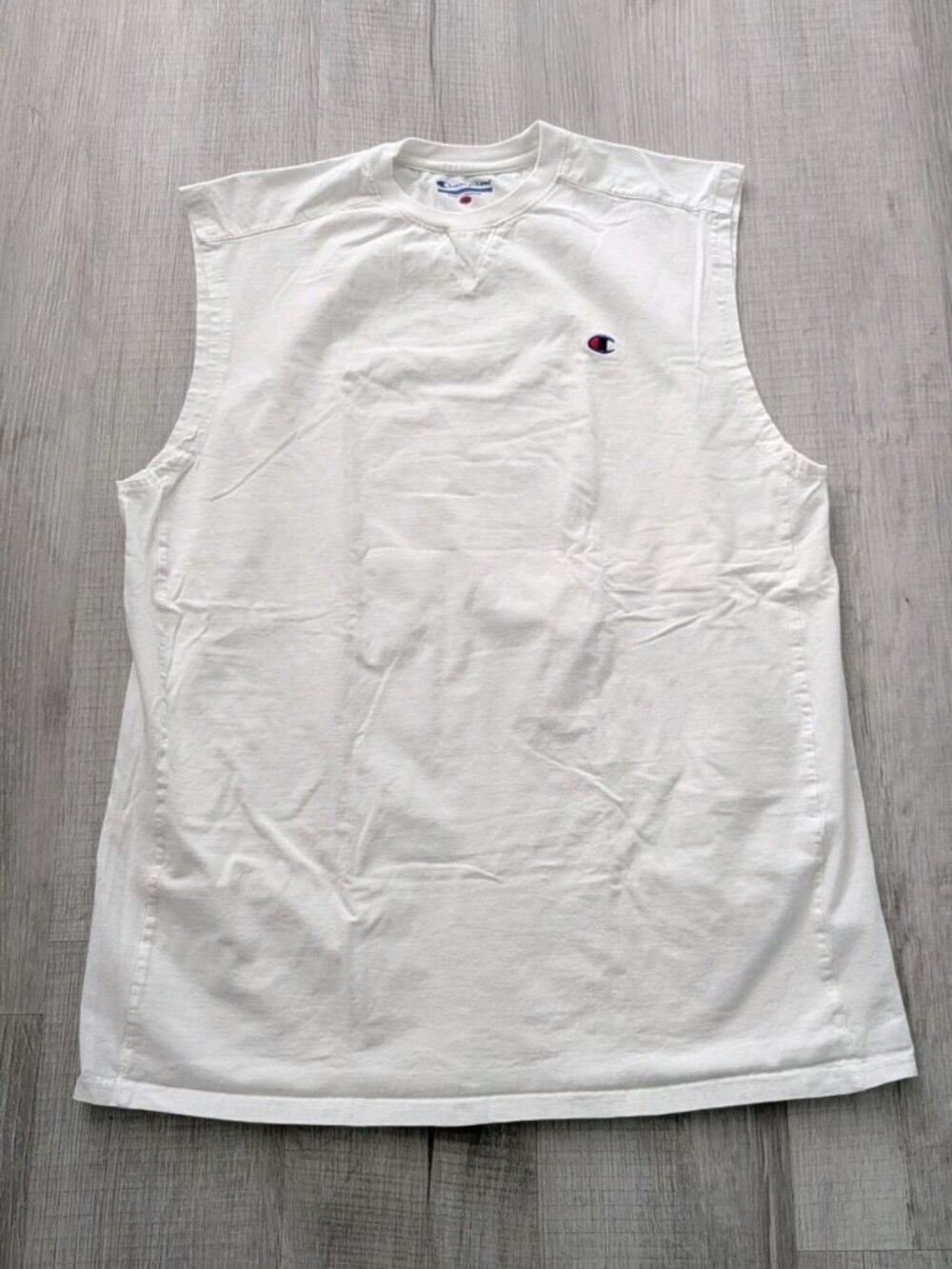 Champion Mens White Muscle Tank Top T-Shirt  Logo Sz XL